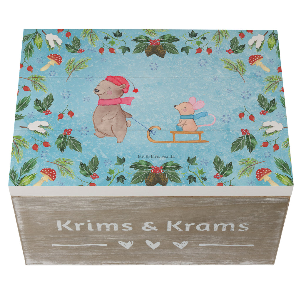 Holzkiste Bär Maus Schlitten Holzkiste, Kiste, Schatzkiste, Truhe, Schatulle, XXL, Erinnerungsbox, Erinnerungskiste, Dekokiste, Aufbewahrungsbox, Winter, Weihnachten, Weihnachtsdeko, Nikolaus, Advent, Heiligabend, Wintermotiv