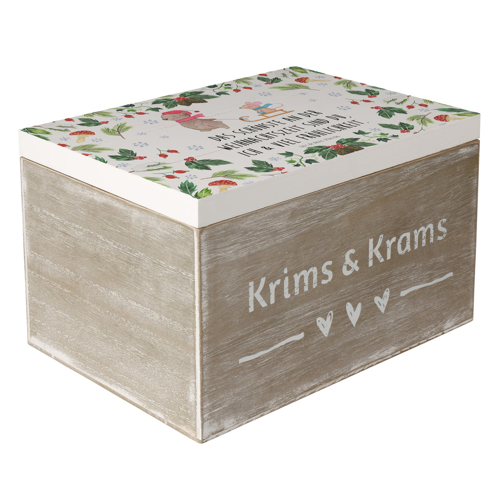 Holzkiste Bär Maus Schlitten Holzkiste, Kiste, Schatzkiste, Truhe, Schatulle, XXL, Erinnerungsbox, Erinnerungskiste, Dekokiste, Aufbewahrungsbox, Winter, Weihnachten, Weihnachtsdeko, Nikolaus, Advent, Heiligabend, Wintermotiv