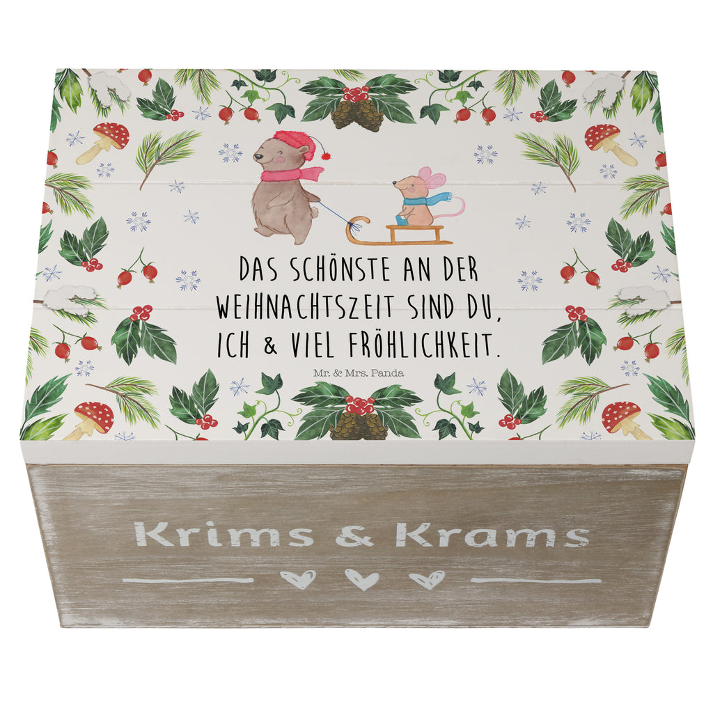 Holzkiste Bär Maus Schlitten Holzkiste, Kiste, Schatzkiste, Truhe, Schatulle, XXL, Erinnerungsbox, Erinnerungskiste, Dekokiste, Aufbewahrungsbox, Winter, Weihnachten, Weihnachtsdeko, Nikolaus, Advent, Heiligabend, Wintermotiv
