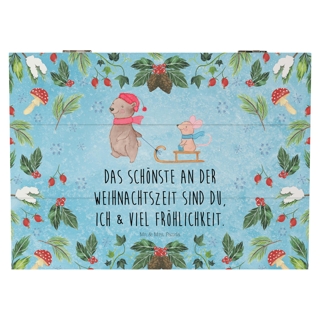 Holzkiste Bär Maus Schlitten Holzkiste, Kiste, Schatzkiste, Truhe, Schatulle, XXL, Erinnerungsbox, Erinnerungskiste, Dekokiste, Aufbewahrungsbox, Winter, Weihnachten, Weihnachtsdeko, Nikolaus, Advent, Heiligabend, Wintermotiv
