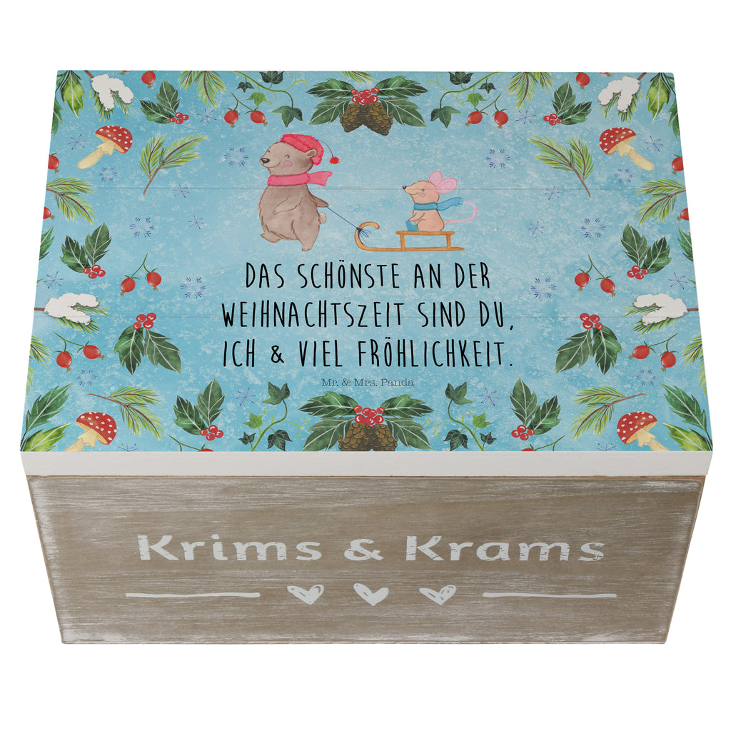 Holzkiste Bär Maus Schlitten Holzkiste, Kiste, Schatzkiste, Truhe, Schatulle, XXL, Erinnerungsbox, Erinnerungskiste, Dekokiste, Aufbewahrungsbox, Winter, Weihnachten, Weihnachtsdeko, Nikolaus, Advent, Heiligabend, Wintermotiv