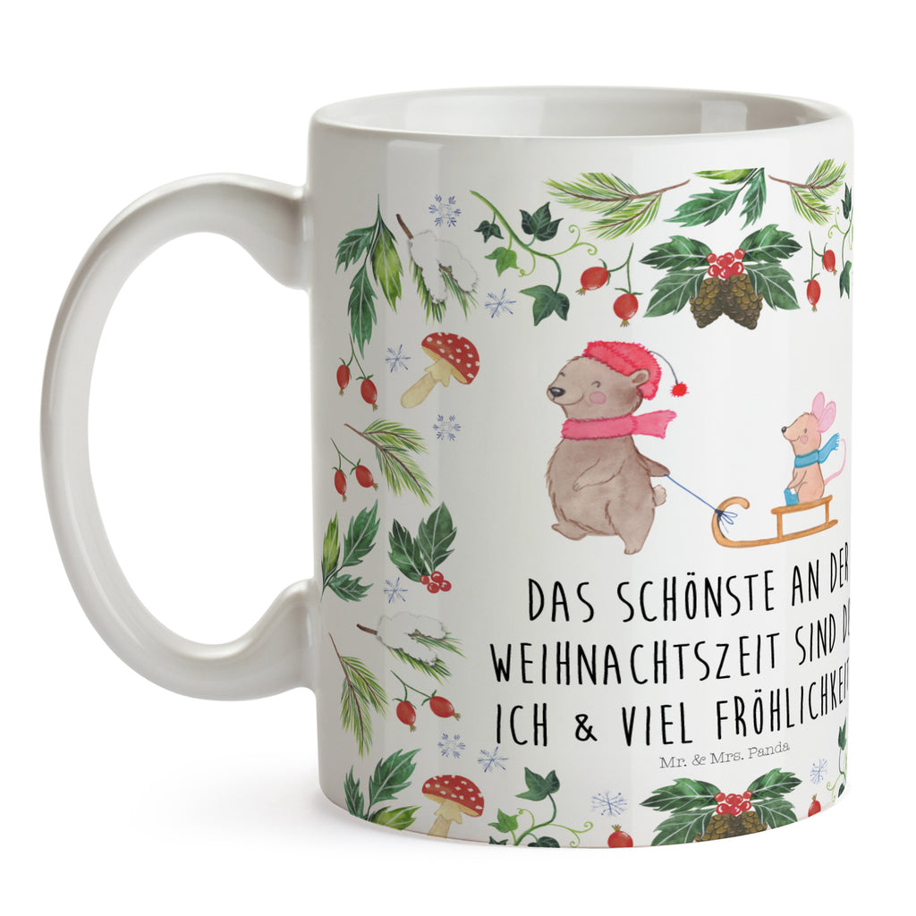 Tasse Bär Maus Schlitten  Becher, Kaffeetasse, Kaffeebecher, Tee, Frühstück, Büro  Winter, Weihnachten, Weihnachtsdeko, Nikolaus, Advent, Heiligabend, Wintermotiv