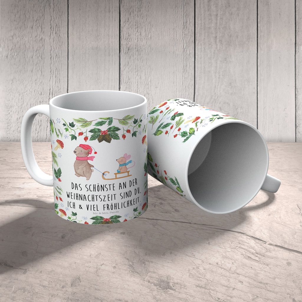 Tasse Bär Maus Schlitten  Becher, Kaffeetasse, Kaffeebecher, Tee, Frühstück, Büro  Winter, Weihnachten, Weihnachtsdeko, Nikolaus, Advent, Heiligabend, Wintermotiv