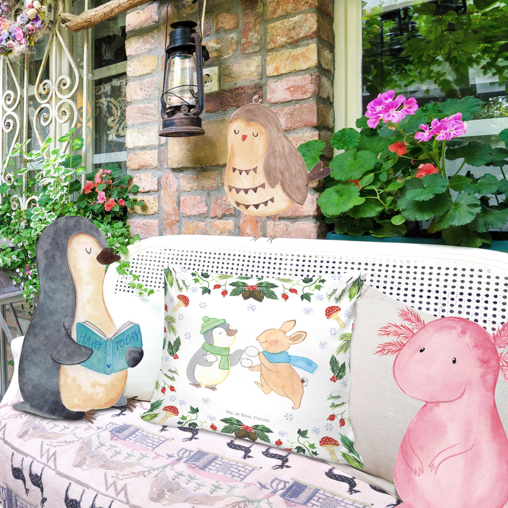 40x40 Kissen Pinguin Hase Schneeballschlacht Kissenhülle, Kopfkissen, Sofakissen, Dekokissen, Motivkissen, Winter, Weihnachten, Weihnachtsdeko, Nikolaus, Advent, Heiligabend, Wintermotiv