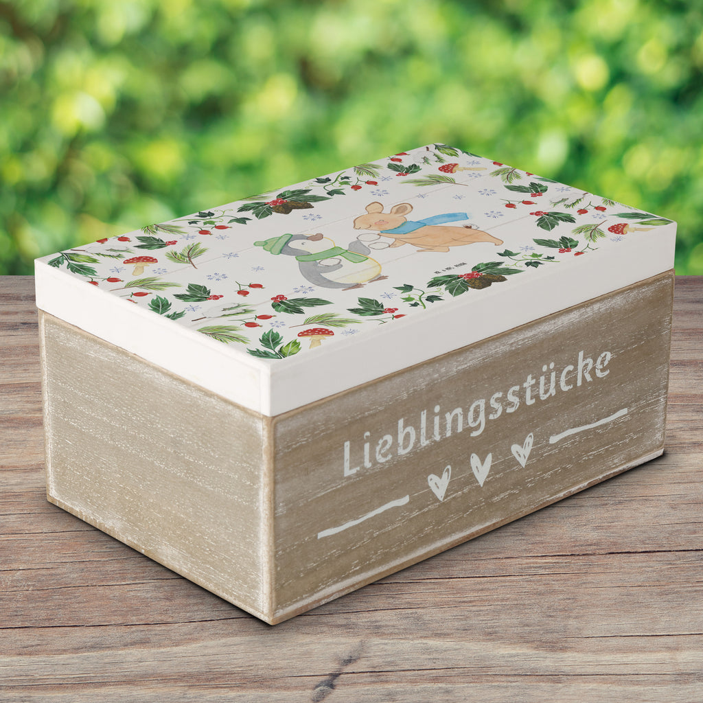 Holzkiste Pinguin Hase Schneeballschlacht Holzkiste, Kiste, Schatzkiste, Truhe, Schatulle, XXL, Erinnerungsbox, Erinnerungskiste, Dekokiste, Aufbewahrungsbox, Winter, Weihnachten, Weihnachtsdeko, Nikolaus, Advent, Heiligabend, Wintermotiv