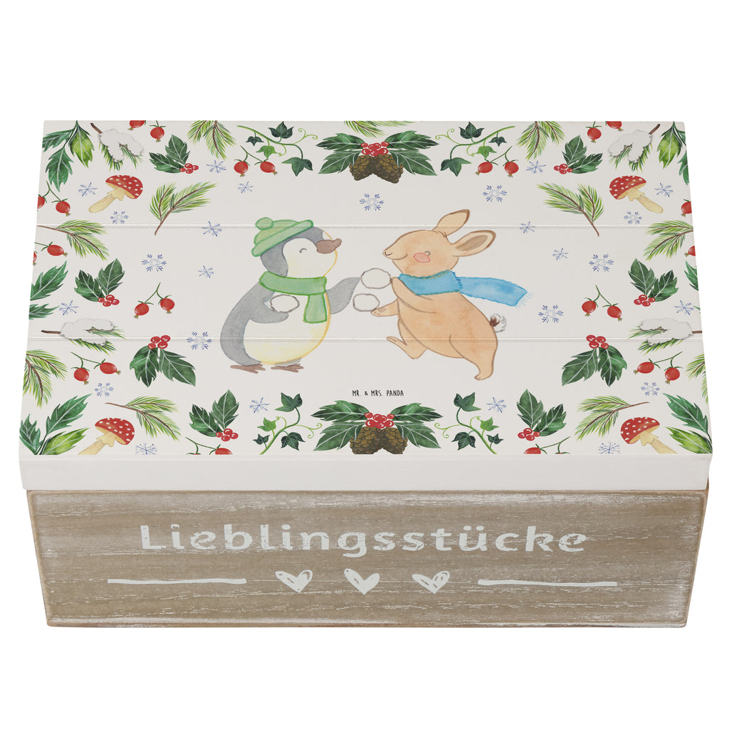 Holzkiste Pinguin Hase Schneeballschlacht Holzkiste, Kiste, Schatzkiste, Truhe, Schatulle, XXL, Erinnerungsbox, Erinnerungskiste, Dekokiste, Aufbewahrungsbox, Winter, Weihnachten, Weihnachtsdeko, Nikolaus, Advent, Heiligabend, Wintermotiv