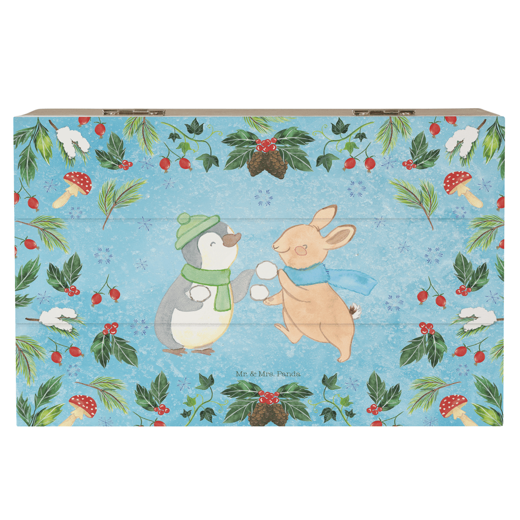 Holzkiste Pinguin Hase Schneeballschlacht Holzkiste, Kiste, Schatzkiste, Truhe, Schatulle, XXL, Erinnerungsbox, Erinnerungskiste, Dekokiste, Aufbewahrungsbox, Winter, Weihnachten, Weihnachtsdeko, Nikolaus, Advent, Heiligabend, Wintermotiv