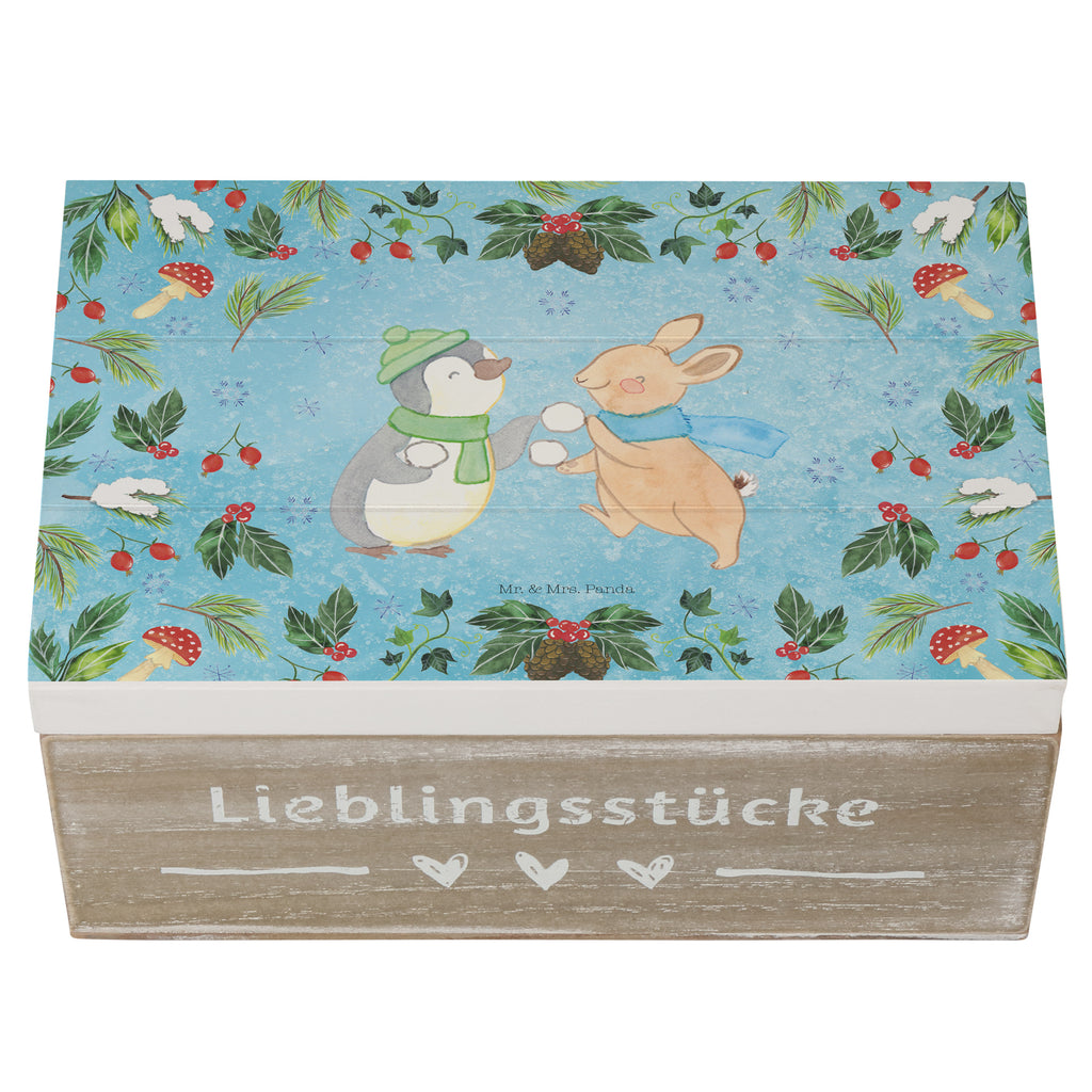 Holzkiste Pinguin Hase Schneeballschlacht Holzkiste, Kiste, Schatzkiste, Truhe, Schatulle, XXL, Erinnerungsbox, Erinnerungskiste, Dekokiste, Aufbewahrungsbox, Winter, Weihnachten, Weihnachtsdeko, Nikolaus, Advent, Heiligabend, Wintermotiv