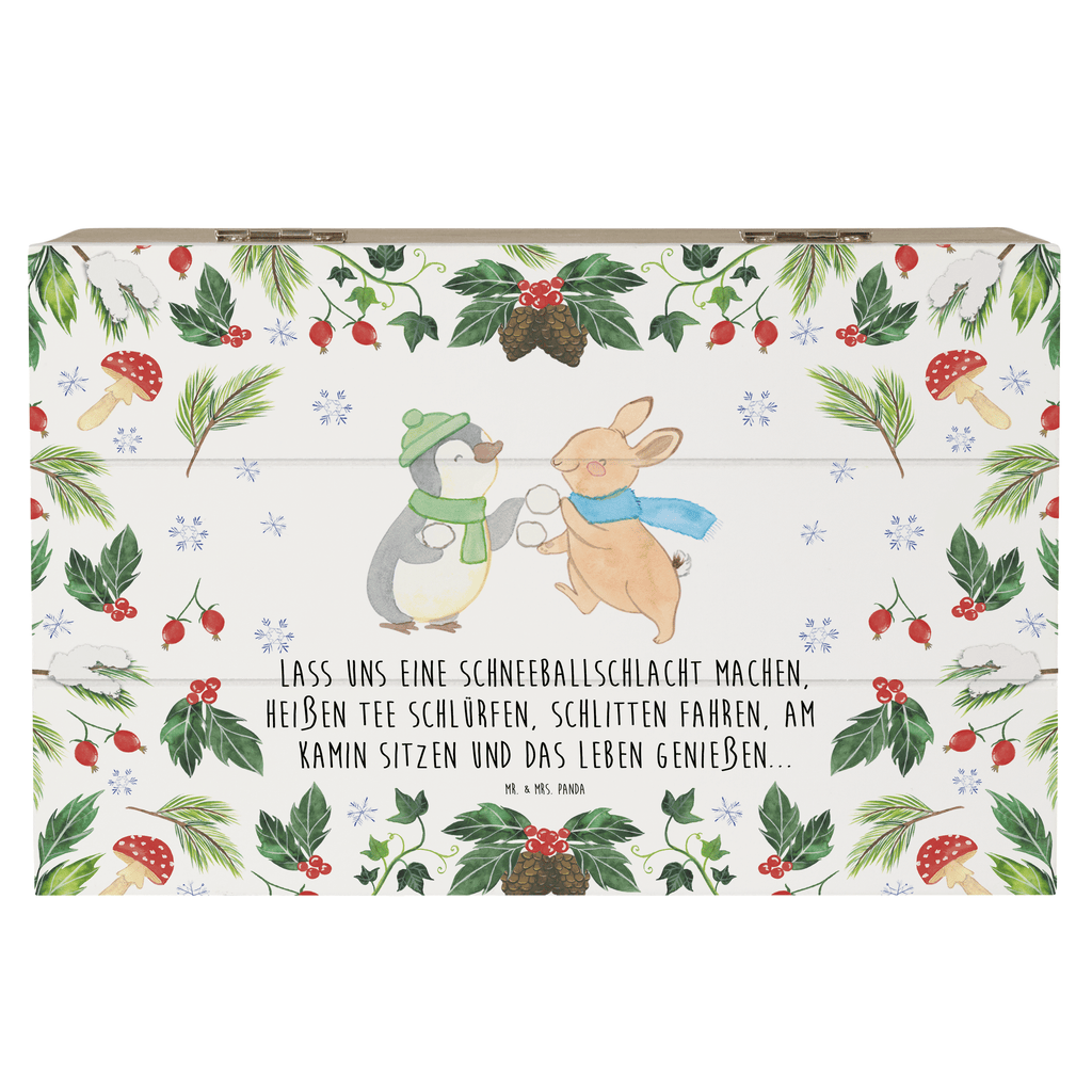 Holzkiste Pinguin Hase Schneeballschlacht Holzkiste, Kiste, Schatzkiste, Truhe, Schatulle, XXL, Erinnerungsbox, Erinnerungskiste, Dekokiste, Aufbewahrungsbox, Winter, Weihnachten, Weihnachtsdeko, Nikolaus, Advent, Heiligabend, Wintermotiv