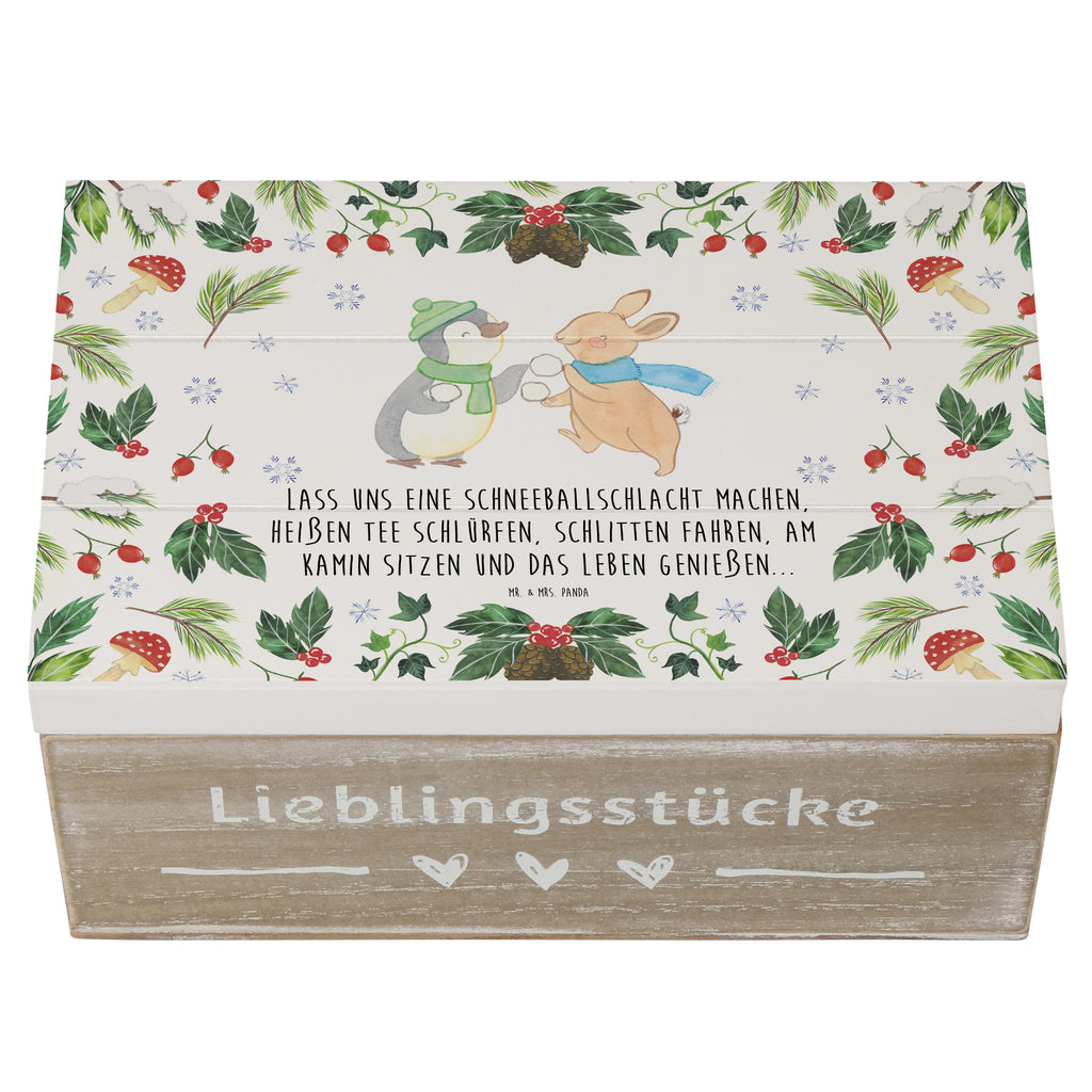 Holzkiste Pinguin Hase Schneeballschlacht Holzkiste, Kiste, Schatzkiste, Truhe, Schatulle, XXL, Erinnerungsbox, Erinnerungskiste, Dekokiste, Aufbewahrungsbox, Winter, Weihnachten, Weihnachtsdeko, Nikolaus, Advent, Heiligabend, Wintermotiv