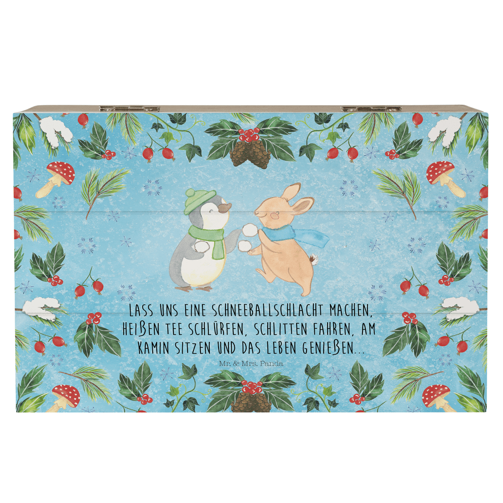 Holzkiste Pinguin Hase Schneeballschlacht Holzkiste, Kiste, Schatzkiste, Truhe, Schatulle, XXL, Erinnerungsbox, Erinnerungskiste, Dekokiste, Aufbewahrungsbox, Winter, Weihnachten, Weihnachtsdeko, Nikolaus, Advent, Heiligabend, Wintermotiv