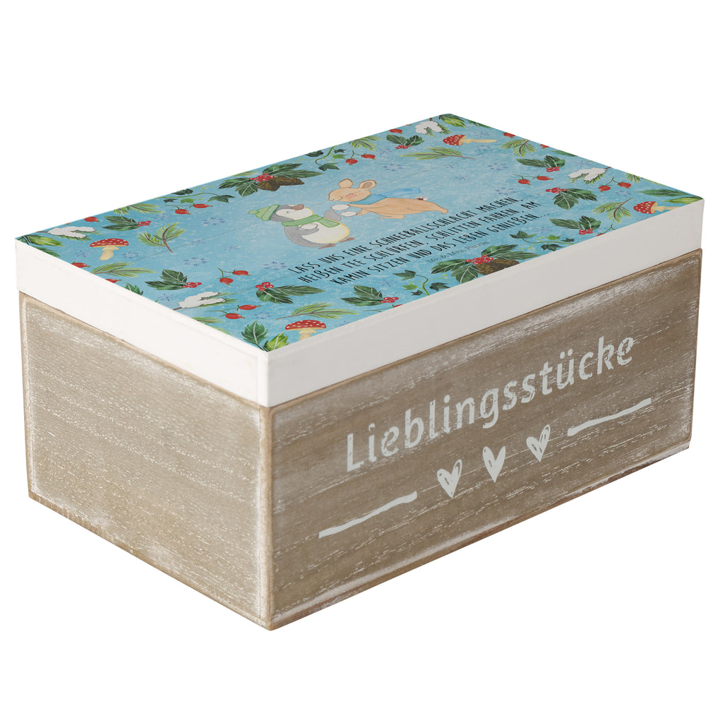 Holzkiste Pinguin Hase Schneeballschlacht Holzkiste, Kiste, Schatzkiste, Truhe, Schatulle, XXL, Erinnerungsbox, Erinnerungskiste, Dekokiste, Aufbewahrungsbox, Winter, Weihnachten, Weihnachtsdeko, Nikolaus, Advent, Heiligabend, Wintermotiv