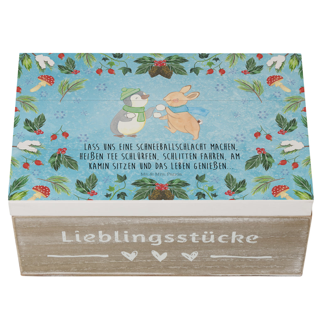 Holzkiste Pinguin Hase Schneeballschlacht Holzkiste, Kiste, Schatzkiste, Truhe, Schatulle, XXL, Erinnerungsbox, Erinnerungskiste, Dekokiste, Aufbewahrungsbox, Winter, Weihnachten, Weihnachtsdeko, Nikolaus, Advent, Heiligabend, Wintermotiv