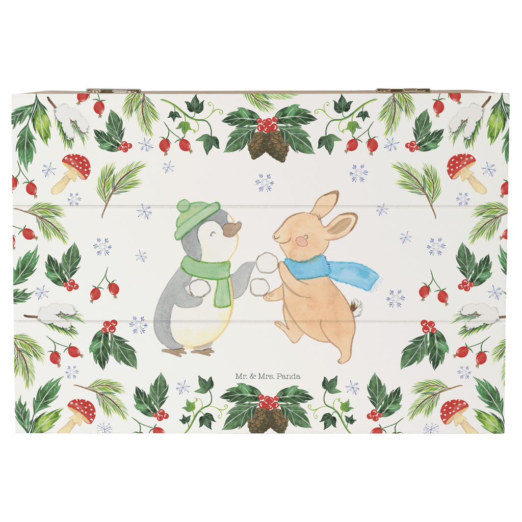 Holzkiste Pinguin Hase Schneeballschlacht Holzkiste, Kiste, Schatzkiste, Truhe, Schatulle, XXL, Erinnerungsbox, Erinnerungskiste, Dekokiste, Aufbewahrungsbox, Winter, Weihnachten, Weihnachtsdeko, Nikolaus, Advent, Heiligabend, Wintermotiv