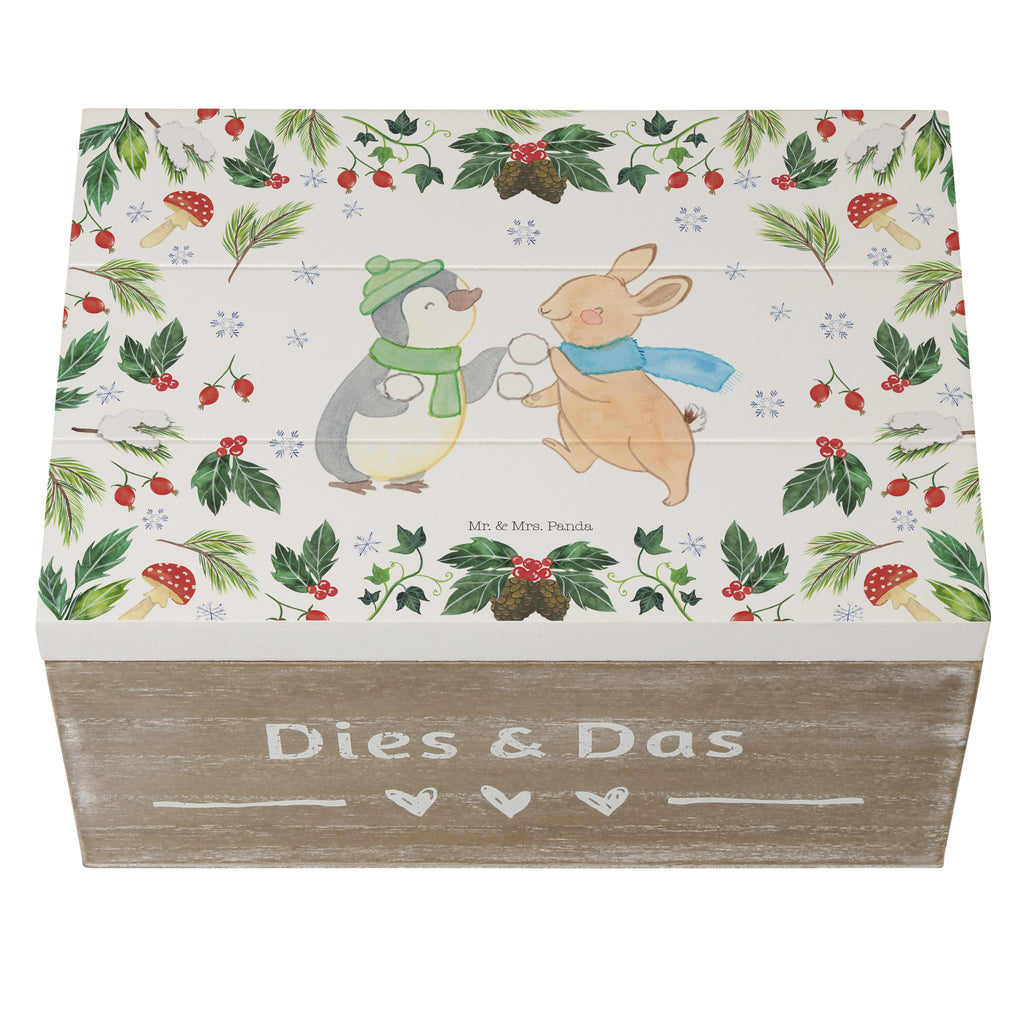 Holzkiste Pinguin Hase Schneeballschlacht Holzkiste, Kiste, Schatzkiste, Truhe, Schatulle, XXL, Erinnerungsbox, Erinnerungskiste, Dekokiste, Aufbewahrungsbox, Winter, Weihnachten, Weihnachtsdeko, Nikolaus, Advent, Heiligabend, Wintermotiv