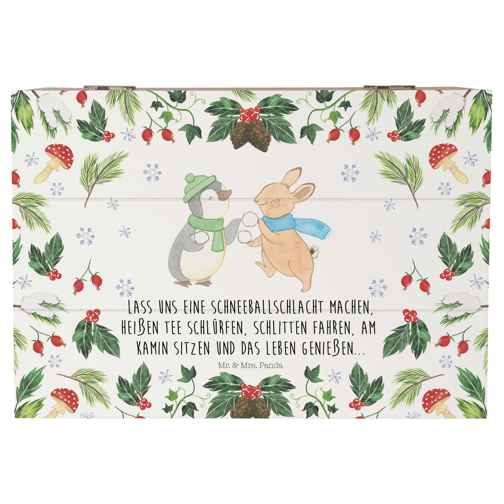 Holzkiste Pinguin Hase Schneeballschlacht Holzkiste, Kiste, Schatzkiste, Truhe, Schatulle, XXL, Erinnerungsbox, Erinnerungskiste, Dekokiste, Aufbewahrungsbox, Winter, Weihnachten, Weihnachtsdeko, Nikolaus, Advent, Heiligabend, Wintermotiv