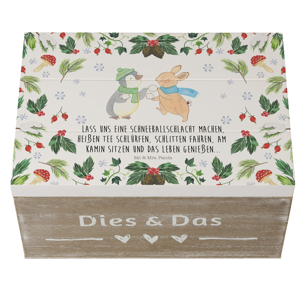Holzkiste Pinguin Hase Schneeballschlacht Holzkiste, Kiste, Schatzkiste, Truhe, Schatulle, XXL, Erinnerungsbox, Erinnerungskiste, Dekokiste, Aufbewahrungsbox, Winter, Weihnachten, Weihnachtsdeko, Nikolaus, Advent, Heiligabend, Wintermotiv