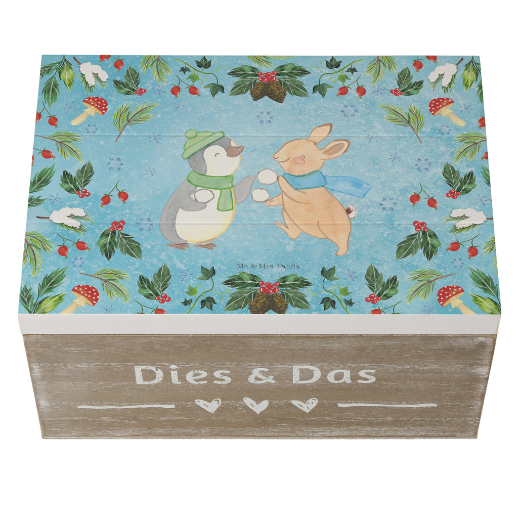 Holzkiste Pinguin Hase Schneeballschlacht Holzkiste, Kiste, Schatzkiste, Truhe, Schatulle, XXL, Erinnerungsbox, Erinnerungskiste, Dekokiste, Aufbewahrungsbox, Winter, Weihnachten, Weihnachtsdeko, Nikolaus, Advent, Heiligabend, Wintermotiv