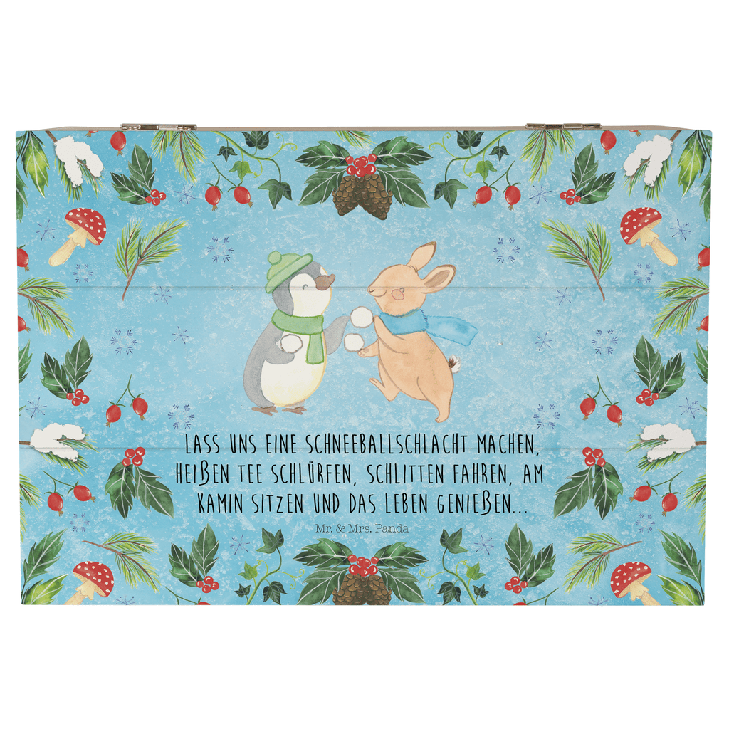 Holzkiste Pinguin Hase Schneeballschlacht Holzkiste, Kiste, Schatzkiste, Truhe, Schatulle, XXL, Erinnerungsbox, Erinnerungskiste, Dekokiste, Aufbewahrungsbox, Winter, Weihnachten, Weihnachtsdeko, Nikolaus, Advent, Heiligabend, Wintermotiv