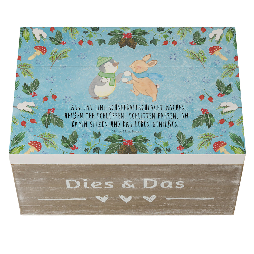 Holzkiste Pinguin Hase Schneeballschlacht Holzkiste, Kiste, Schatzkiste, Truhe, Schatulle, XXL, Erinnerungsbox, Erinnerungskiste, Dekokiste, Aufbewahrungsbox, Winter, Weihnachten, Weihnachtsdeko, Nikolaus, Advent, Heiligabend, Wintermotiv