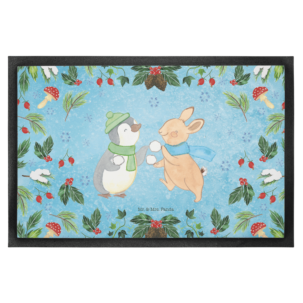 Fußmatte Pinguin Hase Schneeballschlacht  Türvorleger, Schmutzmatte, Fußabtreter, Matte, Schmutzfänger, Fußabstreifer, Schmutzfangmatte, Türmatte, Motivfußmatte,  Haustürmatte, Vorleger  Winter, Weihnachten, Weihnachtsdeko, Nikolaus, Advent, Heiligabend, Wintermotiv