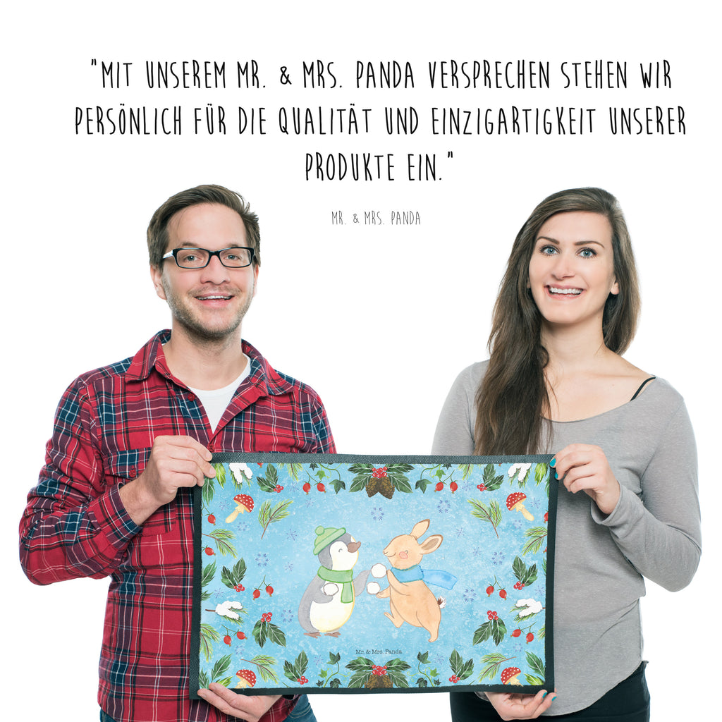 Fußmatte Pinguin Hase Schneeballschlacht  Türvorleger, Schmutzmatte, Fußabtreter, Matte, Schmutzfänger, Fußabstreifer, Schmutzfangmatte, Türmatte, Motivfußmatte,  Haustürmatte, Vorleger  Winter, Weihnachten, Weihnachtsdeko, Nikolaus, Advent, Heiligabend, Wintermotiv
