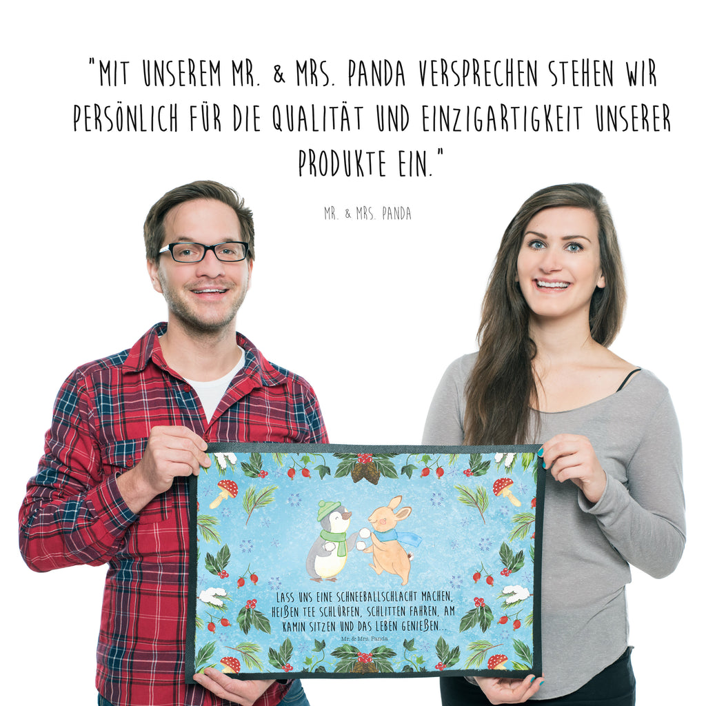 Fußmatte Pinguin Hase Schneeballschlacht  Türvorleger, Schmutzmatte, Fußabtreter, Matte, Schmutzfänger, Fußabstreifer, Schmutzfangmatte, Türmatte, Motivfußmatte,  Haustürmatte, Vorleger  Winter, Weihnachten, Weihnachtsdeko, Nikolaus, Advent, Heiligabend, Wintermotiv