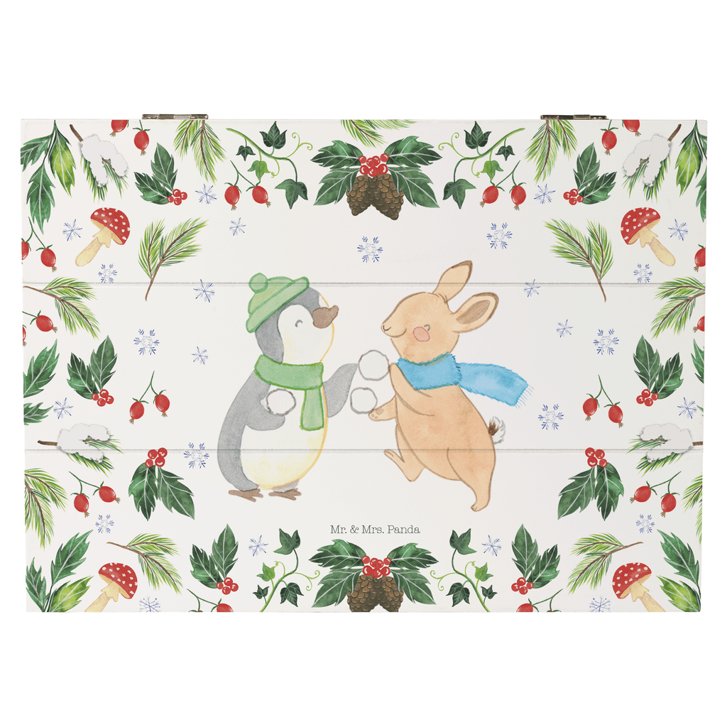Holzkiste Pinguin Hase Schneeballschlacht Holzkiste, Kiste, Schatzkiste, Truhe, Schatulle, XXL, Erinnerungsbox, Erinnerungskiste, Dekokiste, Aufbewahrungsbox, Winter, Weihnachten, Weihnachtsdeko, Nikolaus, Advent, Heiligabend, Wintermotiv