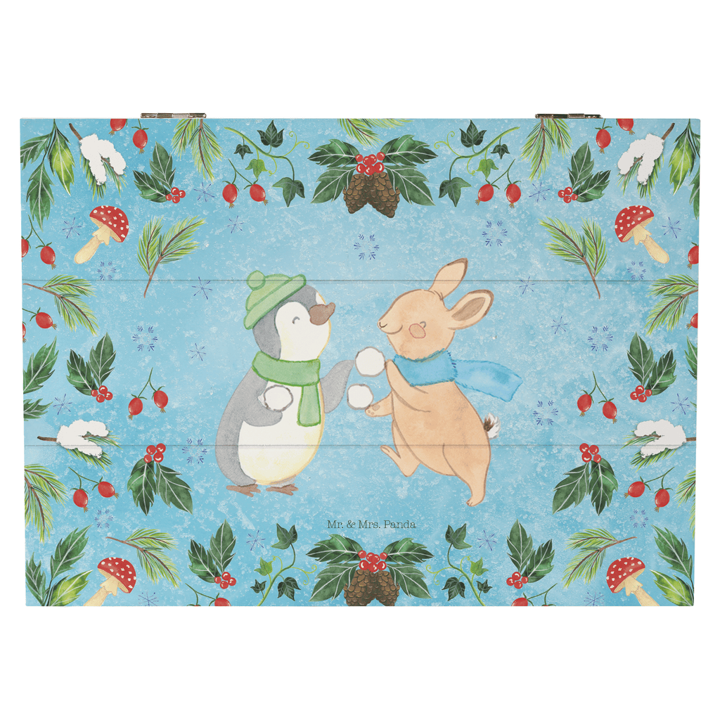 Holzkiste Pinguin Hase Schneeballschlacht Holzkiste, Kiste, Schatzkiste, Truhe, Schatulle, XXL, Erinnerungsbox, Erinnerungskiste, Dekokiste, Aufbewahrungsbox, Winter, Weihnachten, Weihnachtsdeko, Nikolaus, Advent, Heiligabend, Wintermotiv