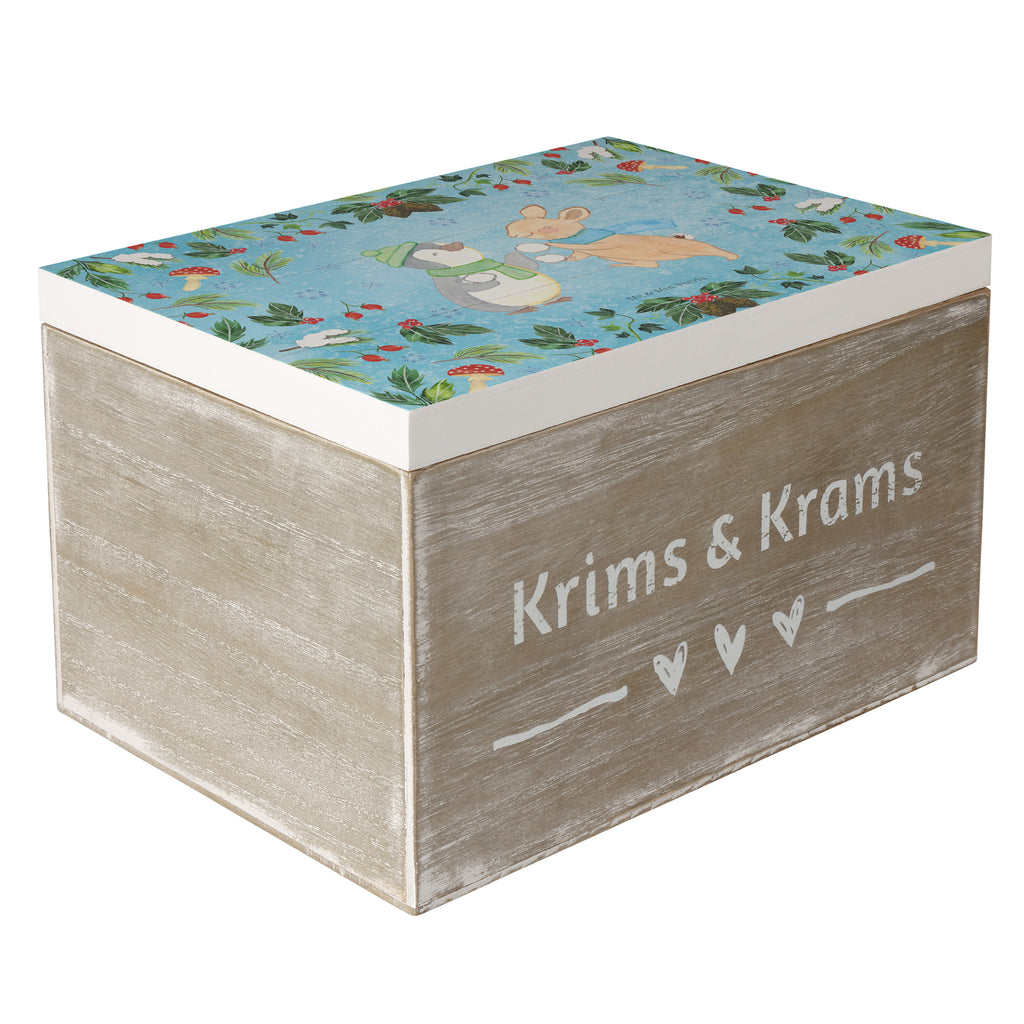 Holzkiste Pinguin Hase Schneeballschlacht Holzkiste, Kiste, Schatzkiste, Truhe, Schatulle, XXL, Erinnerungsbox, Erinnerungskiste, Dekokiste, Aufbewahrungsbox, Winter, Weihnachten, Weihnachtsdeko, Nikolaus, Advent, Heiligabend, Wintermotiv