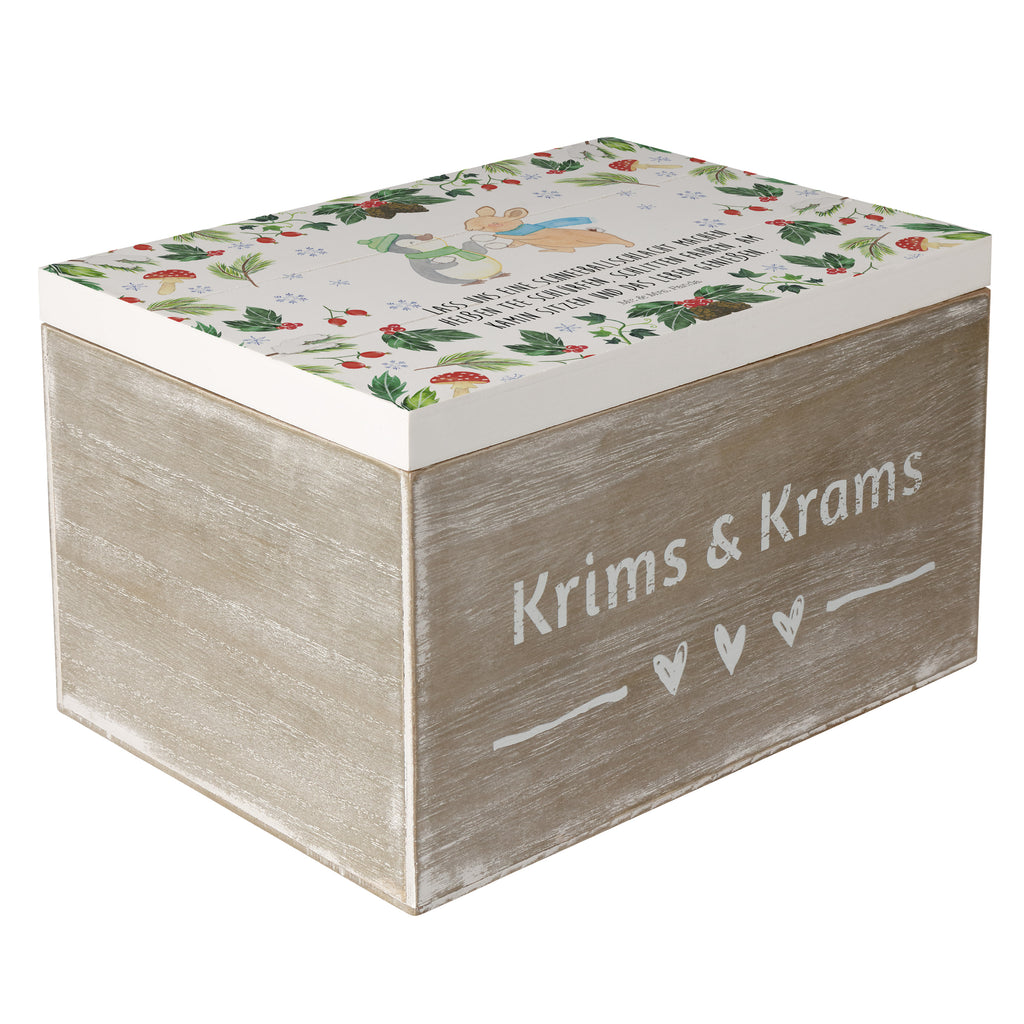Holzkiste Pinguin Hase Schneeballschlacht Holzkiste, Kiste, Schatzkiste, Truhe, Schatulle, XXL, Erinnerungsbox, Erinnerungskiste, Dekokiste, Aufbewahrungsbox, Winter, Weihnachten, Weihnachtsdeko, Nikolaus, Advent, Heiligabend, Wintermotiv