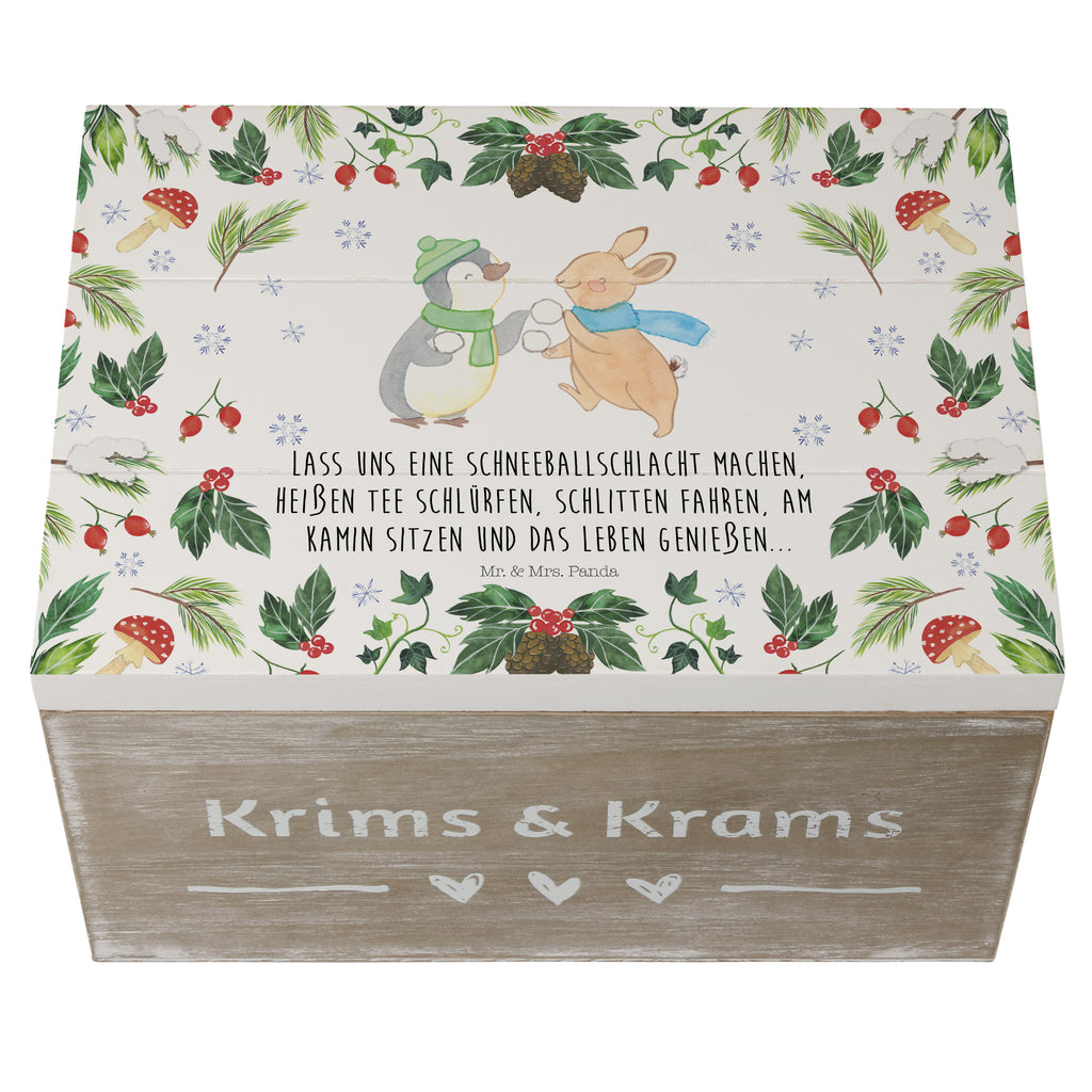 Holzkiste Pinguin Hase Schneeballschlacht Holzkiste, Kiste, Schatzkiste, Truhe, Schatulle, XXL, Erinnerungsbox, Erinnerungskiste, Dekokiste, Aufbewahrungsbox, Winter, Weihnachten, Weihnachtsdeko, Nikolaus, Advent, Heiligabend, Wintermotiv