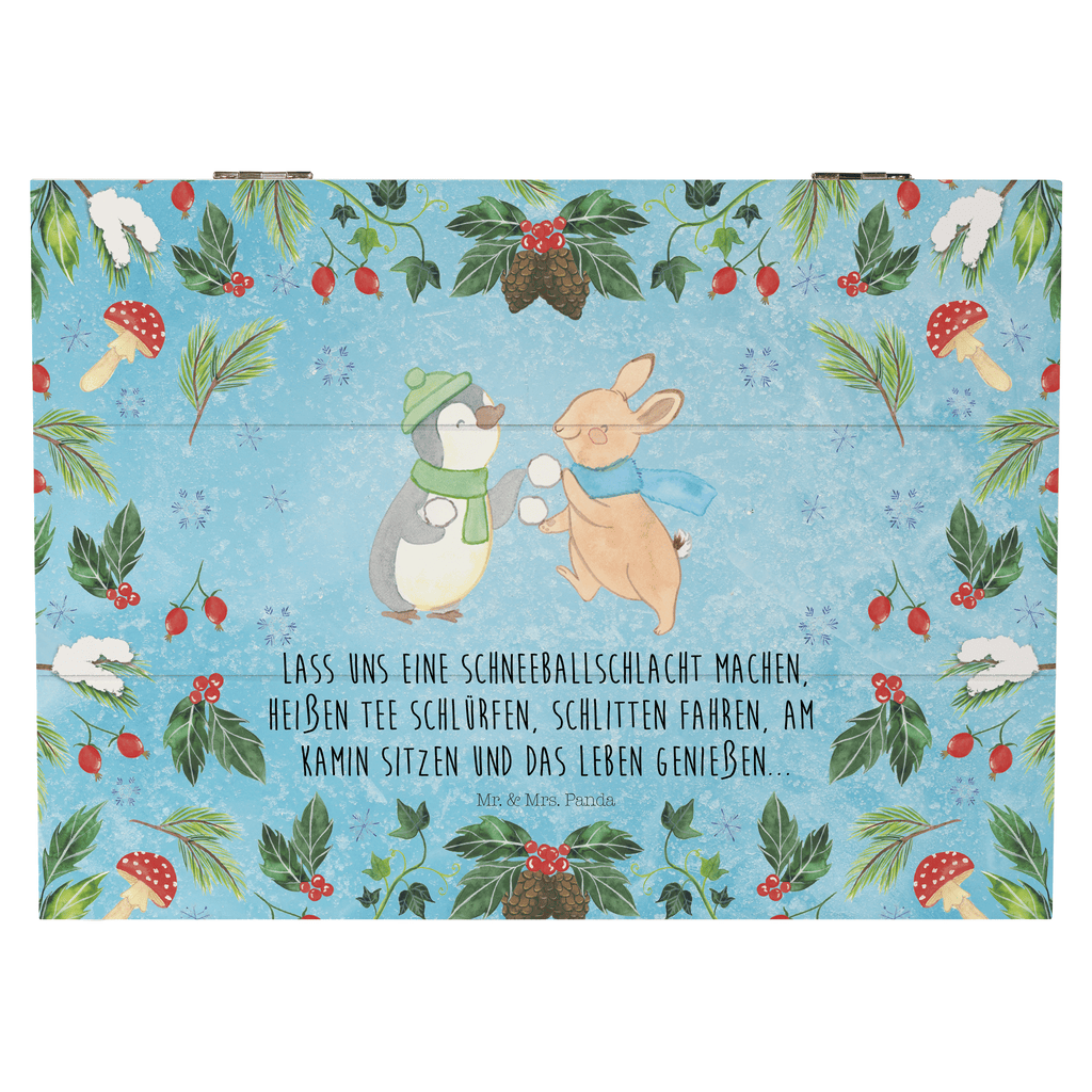 Holzkiste Pinguin Hase Schneeballschlacht Holzkiste, Kiste, Schatzkiste, Truhe, Schatulle, XXL, Erinnerungsbox, Erinnerungskiste, Dekokiste, Aufbewahrungsbox, Winter, Weihnachten, Weihnachtsdeko, Nikolaus, Advent, Heiligabend, Wintermotiv