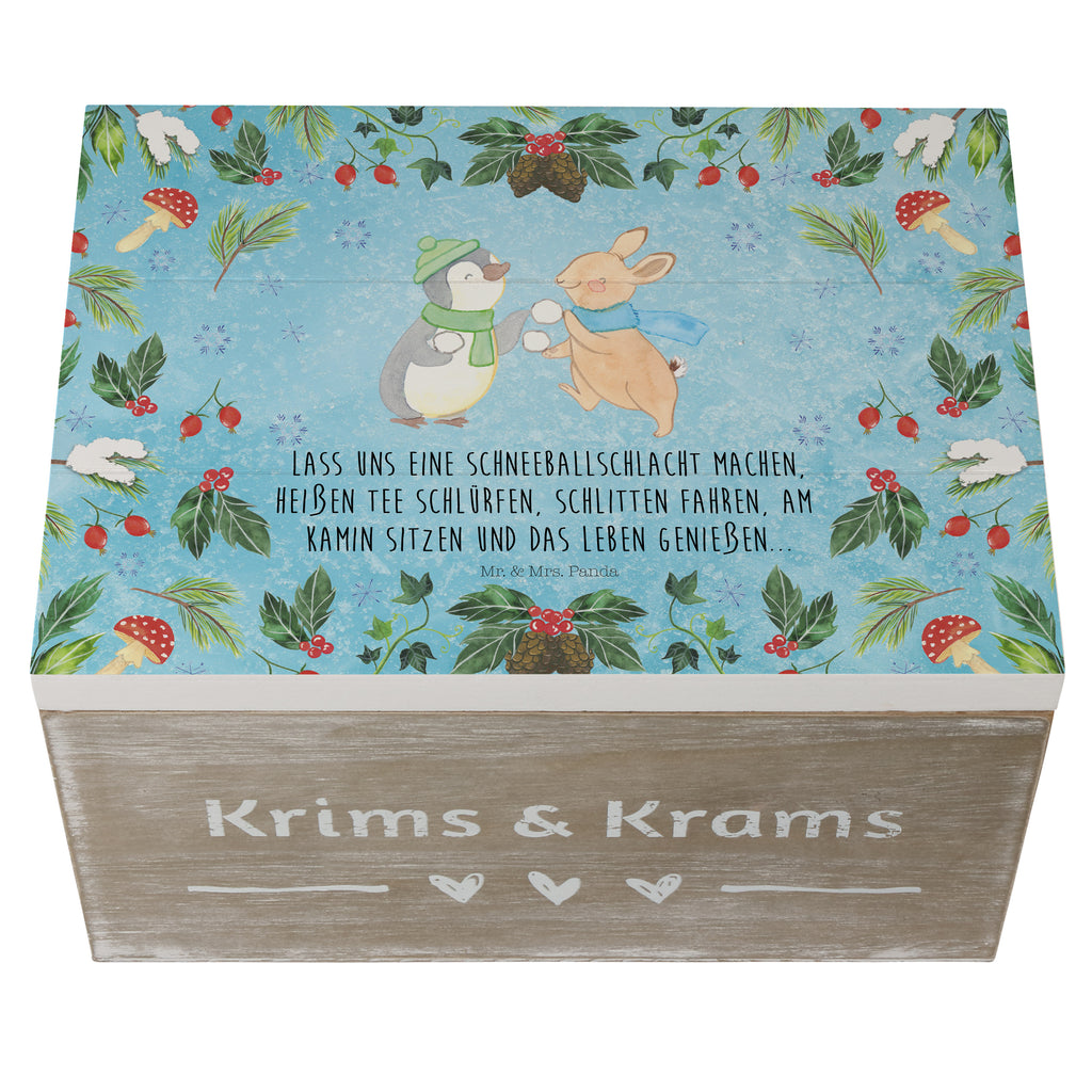 Holzkiste Pinguin Hase Schneeballschlacht Holzkiste, Kiste, Schatzkiste, Truhe, Schatulle, XXL, Erinnerungsbox, Erinnerungskiste, Dekokiste, Aufbewahrungsbox, Winter, Weihnachten, Weihnachtsdeko, Nikolaus, Advent, Heiligabend, Wintermotiv