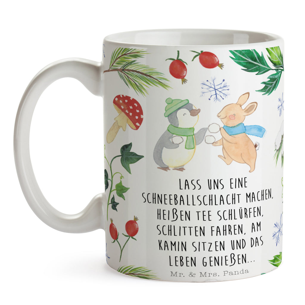 Tasse Pinguin Hase Schneeballschlacht  Becher, Kaffeetasse, Kaffeebecher, Tee, Frühstück, Büro  Winter, Weihnachten, Weihnachtsdeko, Nikolaus, Advent, Heiligabend, Wintermotiv