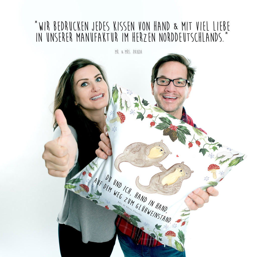 40x40 Kissen Otter Glühweinstand Kissenhülle, Kopfkissen, Sofakissen, Dekokissen, Motivkissen, Winter, Weihnachten, Weihnachtsdeko, Nikolaus, Advent, Heiligabend, Wintermotiv