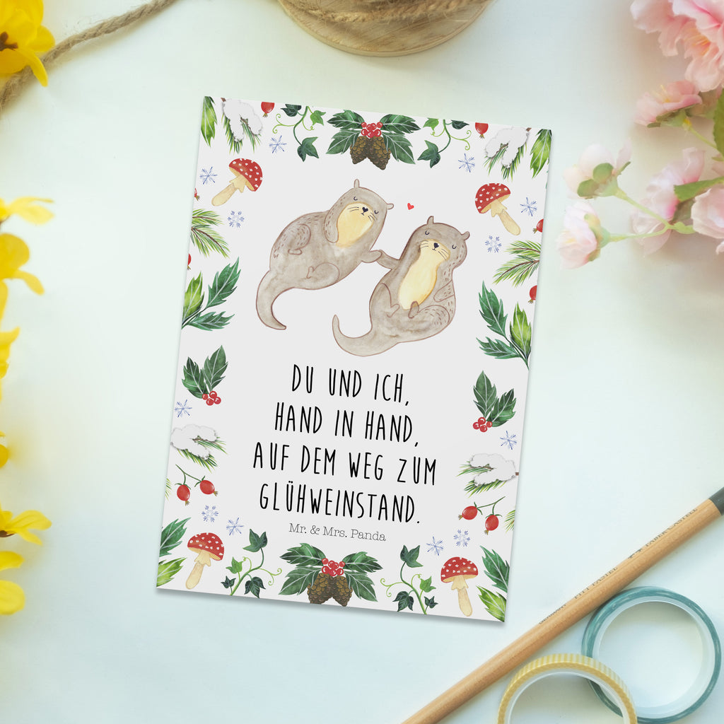 Postkarte Otter Glühweinstand Geschenkkarte, Grußkarte, Karte, Einladung, Ansichtskarte, Geburtstagskarte, Einladungskarte, Dankeskarte, Winter, Weihnachten, Weihnachtsdeko, Nikolaus, Advent, Heiligabend, Wintermotiv