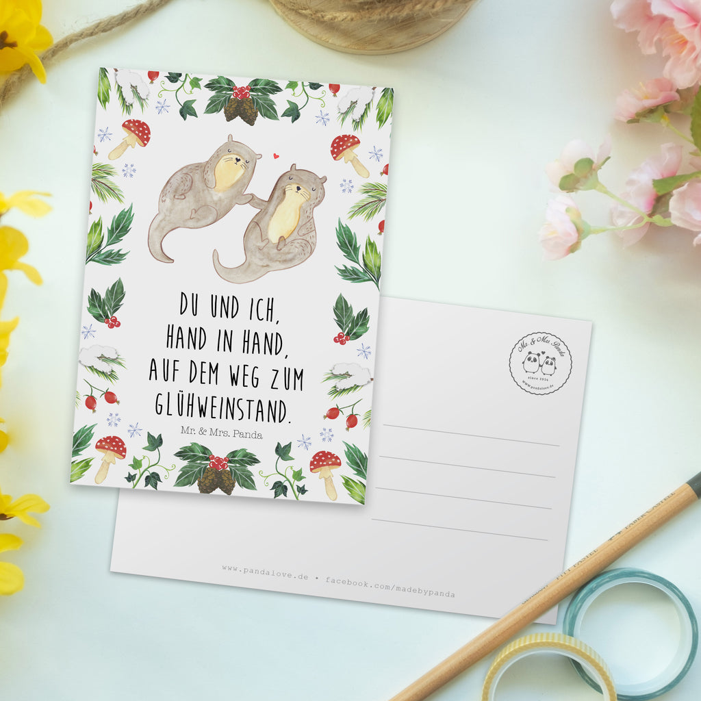Postkarte Otter Glühweinstand Geschenkkarte, Grußkarte, Karte, Einladung, Ansichtskarte, Geburtstagskarte, Einladungskarte, Dankeskarte, Winter, Weihnachten, Weihnachtsdeko, Nikolaus, Advent, Heiligabend, Wintermotiv
