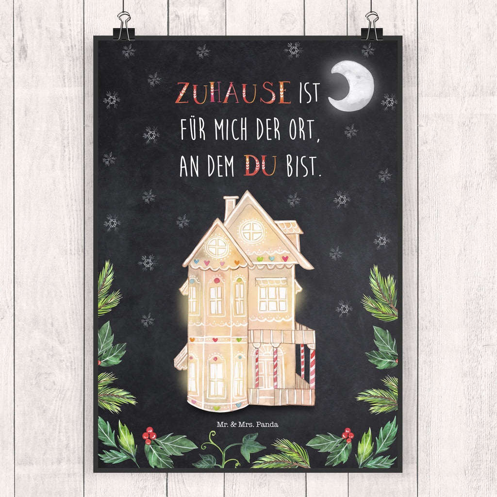 Poster Lebkuchenhaus Poster, Wandposter, Bild, Wanddeko, Küchenposter, Kinderposter, Wanddeko Bild, Raumdekoration, Wanddekoration, Handgemaltes Poster, Mr. & Mrs. Panda Poster, Designposter, Kunstdruck, Posterdruck, Winter, Weihnachten, Weihnachtsdeko, Nikolaus, Advent, Heiligabend, Wintermotiv