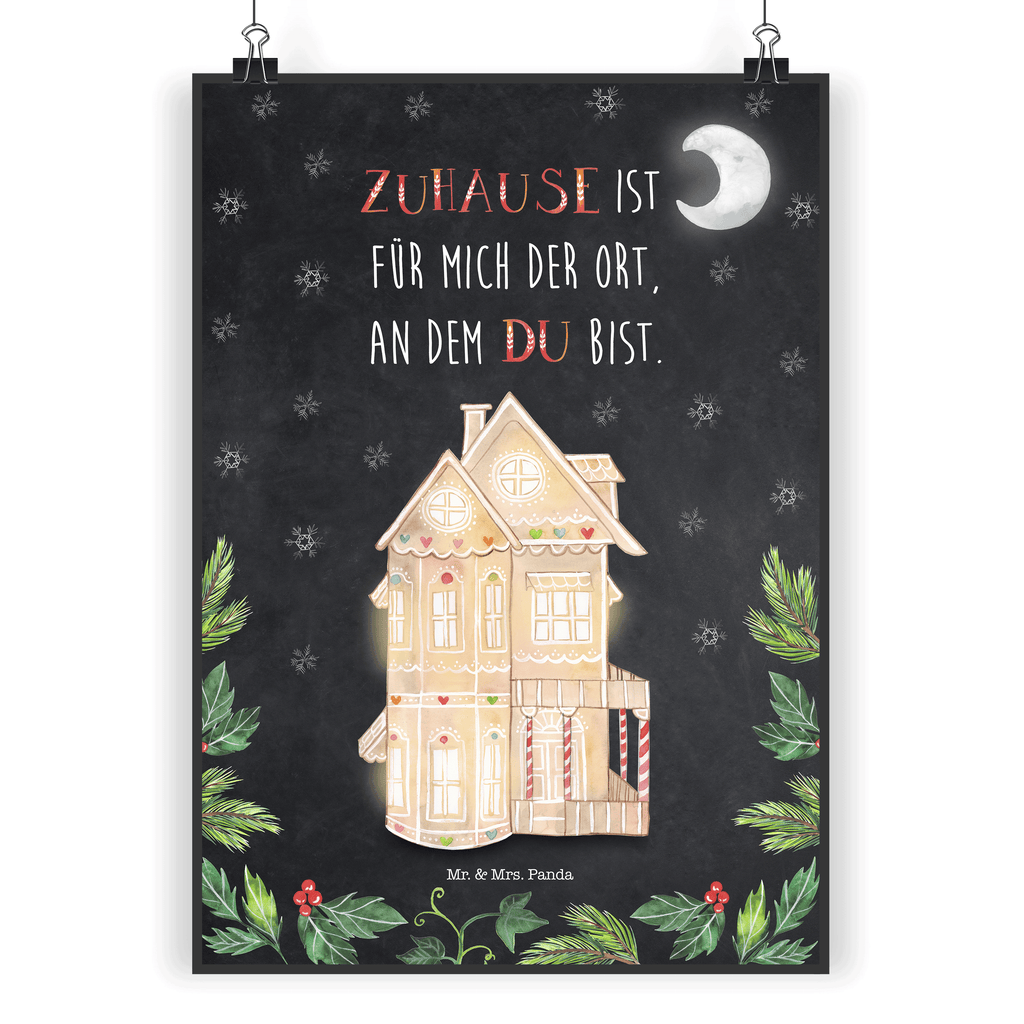 Poster Lebkuchenhaus Poster, Wandposter, Bild, Wanddeko, Küchenposter, Kinderposter, Wanddeko Bild, Raumdekoration, Wanddekoration, Handgemaltes Poster, Mr. & Mrs. Panda Poster, Designposter, Kunstdruck, Posterdruck, Winter, Weihnachten, Weihnachtsdeko, Nikolaus, Advent, Heiligabend, Wintermotiv