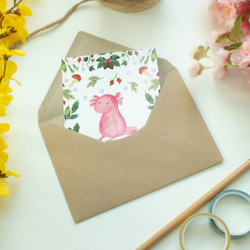 Grußkarte Axolotl Glücklich Klappkarte, Einladungskarte, Glückwunschkarte, Hochzeitskarte, Geburtstagskarte, Karte, Winter, Weihnachten, Weihnachtsdeko, Nikolaus, Advent, Heiligabend, Wintermotiv