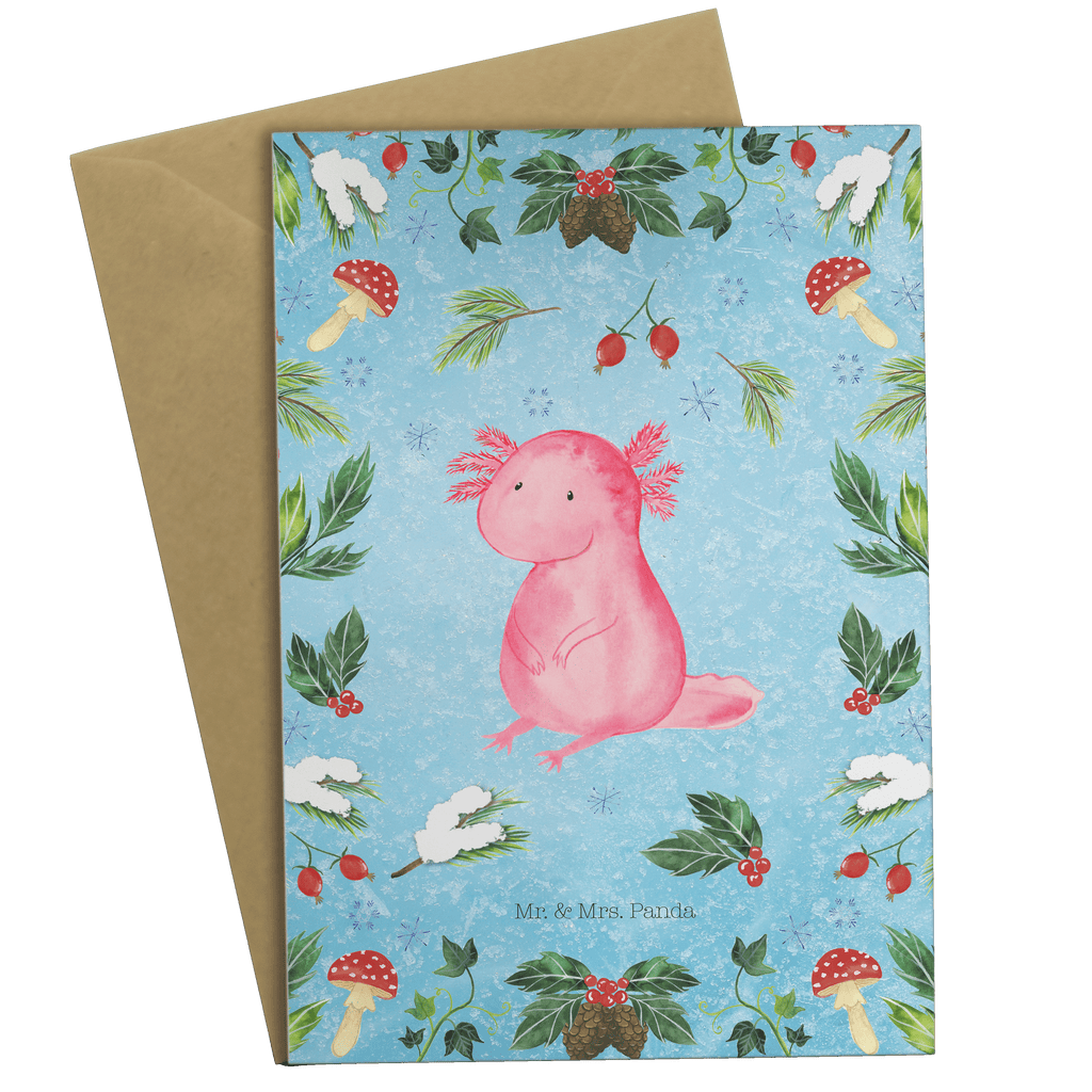 Grußkarte Axolotl Glücklich Klappkarte, Einladungskarte, Glückwunschkarte, Hochzeitskarte, Geburtstagskarte, Karte, Winter, Weihnachten, Weihnachtsdeko, Nikolaus, Advent, Heiligabend, Wintermotiv