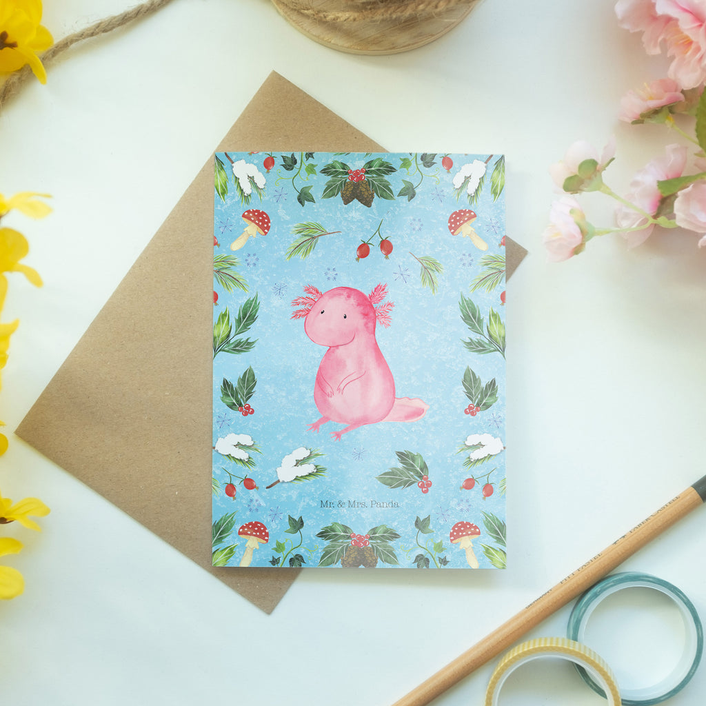 Grußkarte Axolotl Glücklich Klappkarte, Einladungskarte, Glückwunschkarte, Hochzeitskarte, Geburtstagskarte, Karte, Winter, Weihnachten, Weihnachtsdeko, Nikolaus, Advent, Heiligabend, Wintermotiv