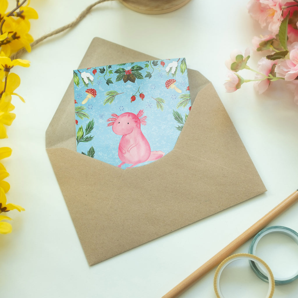 Grußkarte Axolotl Glücklich Klappkarte, Einladungskarte, Glückwunschkarte, Hochzeitskarte, Geburtstagskarte, Karte, Winter, Weihnachten, Weihnachtsdeko, Nikolaus, Advent, Heiligabend, Wintermotiv
