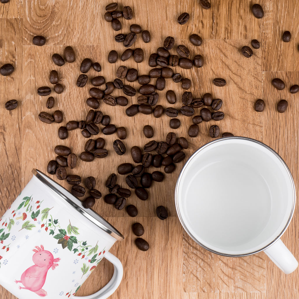 Camping Emaille Tasse Axolotl Glücklich Campingtasse, Trinkbecher, Metalltasse, Outdoor Tasse, Emaille Trinkbecher, Blechtasse Outdoor, Emaille Campingbecher, Edelstahl Trinkbecher, Metalltasse für Camping, Kaffee Blechtasse, Camping Tasse Metall, Winter, Weihnachten, Weihnachtsdeko, Nikolaus, Advent, Heiligabend, Wintermotiv