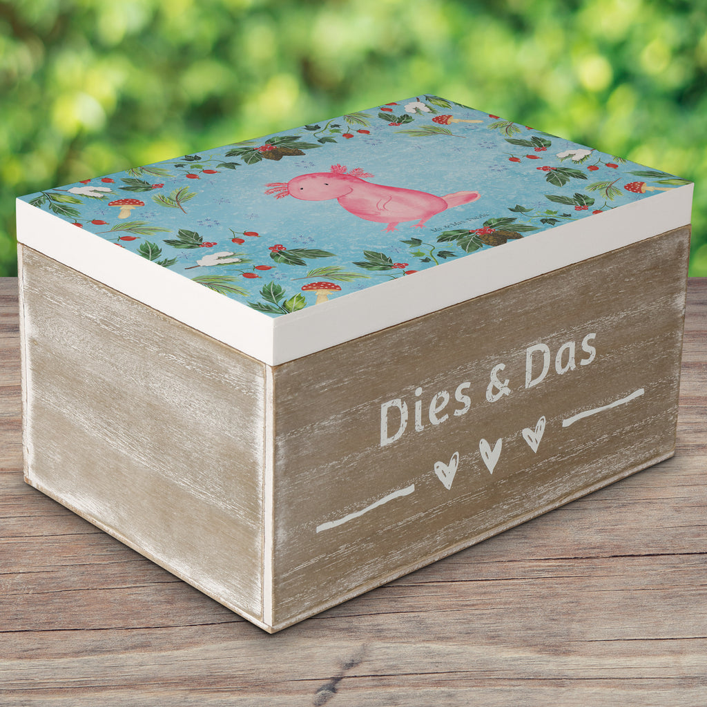 Holzkiste Axolotl Glücklich Holzkiste, Kiste, Schatzkiste, Truhe, Schatulle, XXL, Erinnerungsbox, Erinnerungskiste, Dekokiste, Aufbewahrungsbox, Winter, Weihnachten, Weihnachtsdeko, Nikolaus, Advent, Heiligabend, Wintermotiv