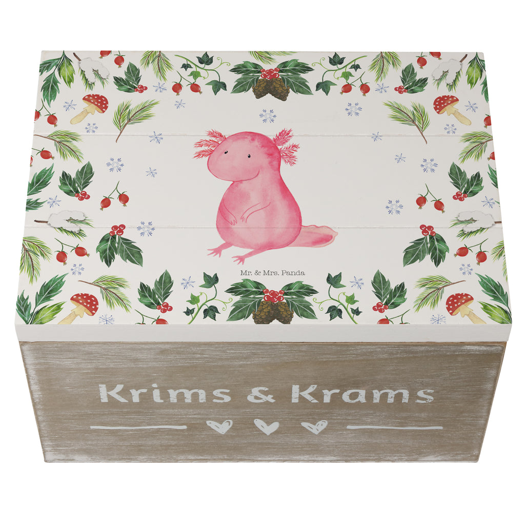 Holzkiste Axolotl Glücklich Holzkiste, Kiste, Schatzkiste, Truhe, Schatulle, XXL, Erinnerungsbox, Erinnerungskiste, Dekokiste, Aufbewahrungsbox, Winter, Weihnachten, Weihnachtsdeko, Nikolaus, Advent, Heiligabend, Wintermotiv