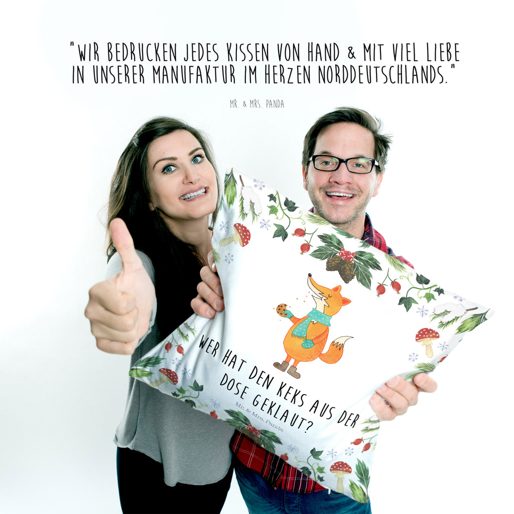 40x40 Kissen Fuchs Keksdose Kissenhülle, Kopfkissen, Sofakissen, Dekokissen, Motivkissen, Winter, Weihnachten, Weihnachtsdeko, Nikolaus, Advent, Heiligabend, Wintermotiv