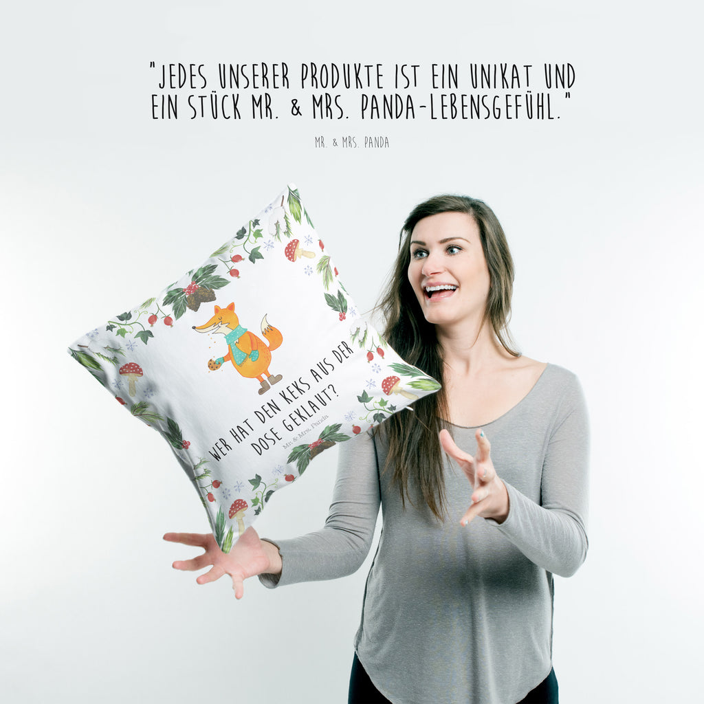 40x40 Kissen Fuchs Keksdose Kissenhülle, Kopfkissen, Sofakissen, Dekokissen, Motivkissen, Winter, Weihnachten, Weihnachtsdeko, Nikolaus, Advent, Heiligabend, Wintermotiv