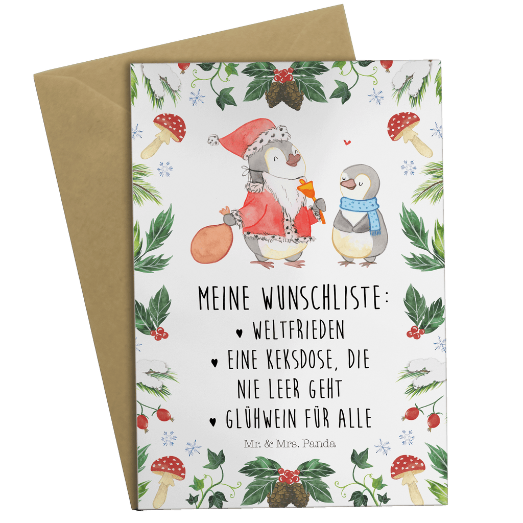 Grußkarte Pinguin Wunschliste Klappkarte, Einladungskarte, Glückwunschkarte, Hochzeitskarte, Geburtstagskarte, Karte, Winter, Weihnachten, Weihnachtsdeko, Nikolaus, Advent, Heiligabend, Wintermotiv